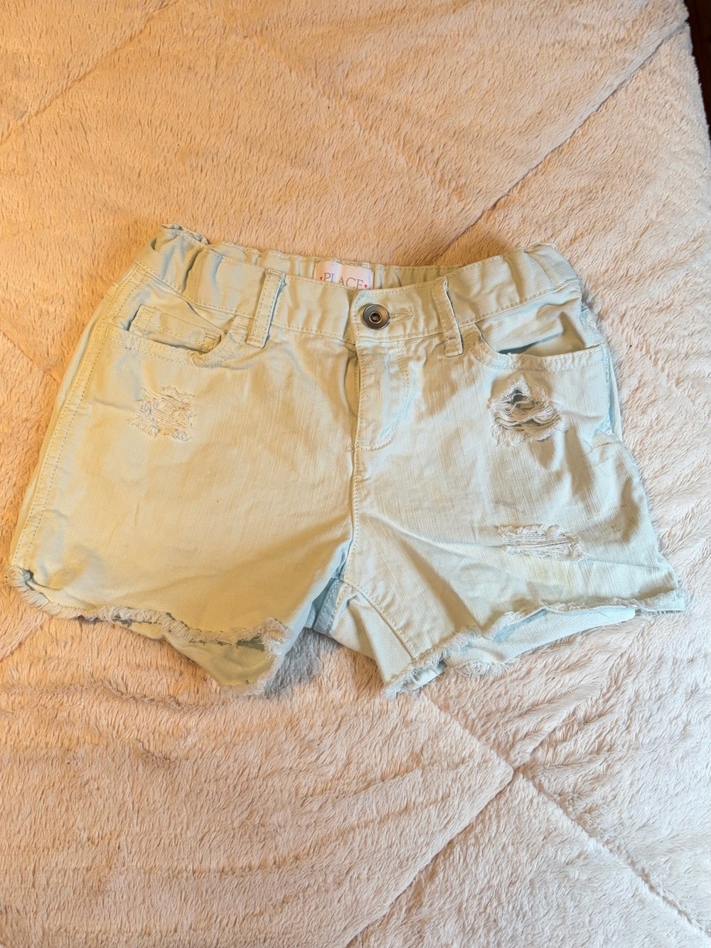 Place Girls' Mint Distressed Denim Shorts